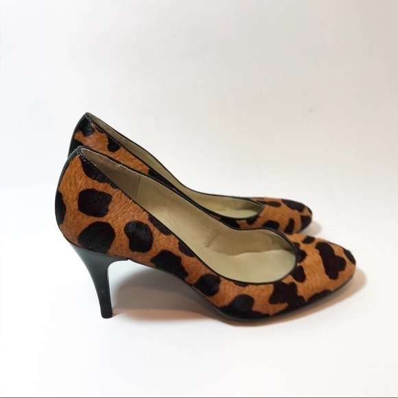 Talbots Brown Calf Hair Animal Print Leather Heels 6 - Picture 5 of 8